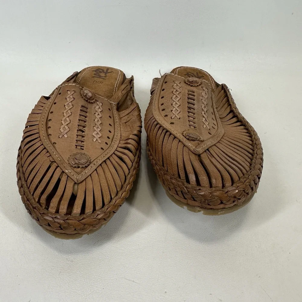Desi Hangover slide shoes loafers Woven brown leather men's size‎ 10 With Bag